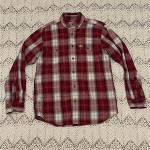 Carhartt Red and White Plaid Casual Button Down Shirt Men’s Size M Relaxed Fit